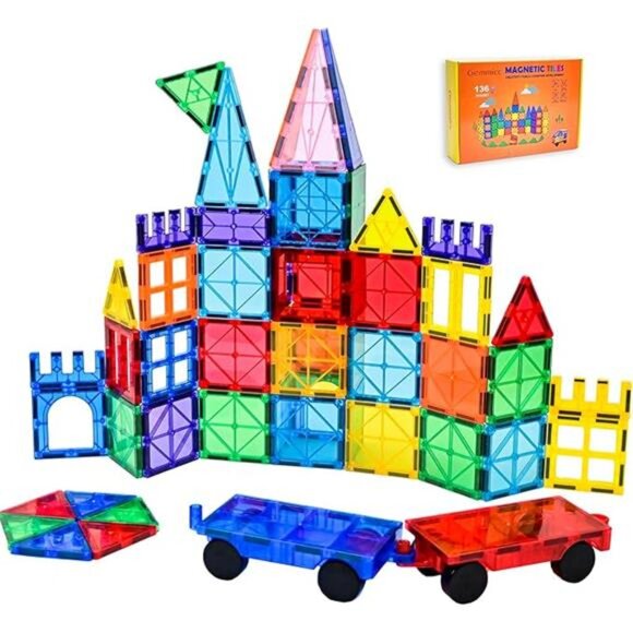 Magnetic Tiles, Deluxe 136 PCS Building Blocks Magnet Toys for Kids 3D - Picture 7 of 7